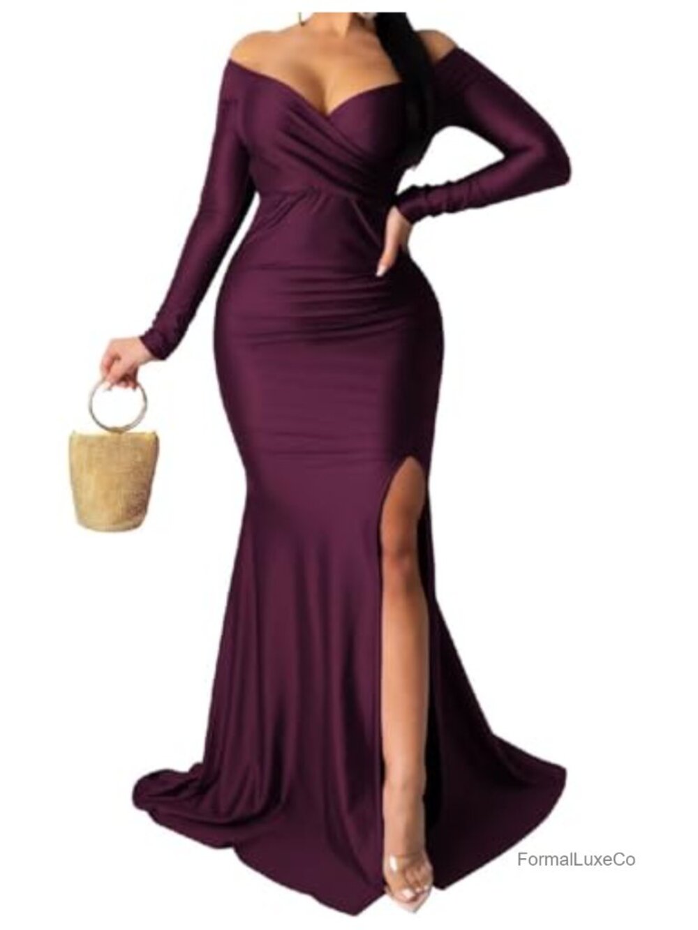 Off Shoulder High Split Formal Long Maxi Dress Mermaid Hem Back Zipper